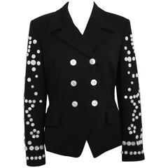 Escada Black Wool With Shell Buttons Double Breasted Jacket 12