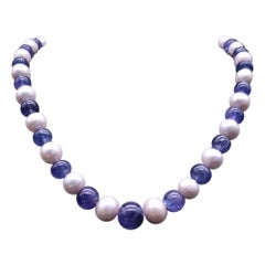 A.Jeschel Exceptionally stunning Tanzanite and Freshwater Pearl necklace.