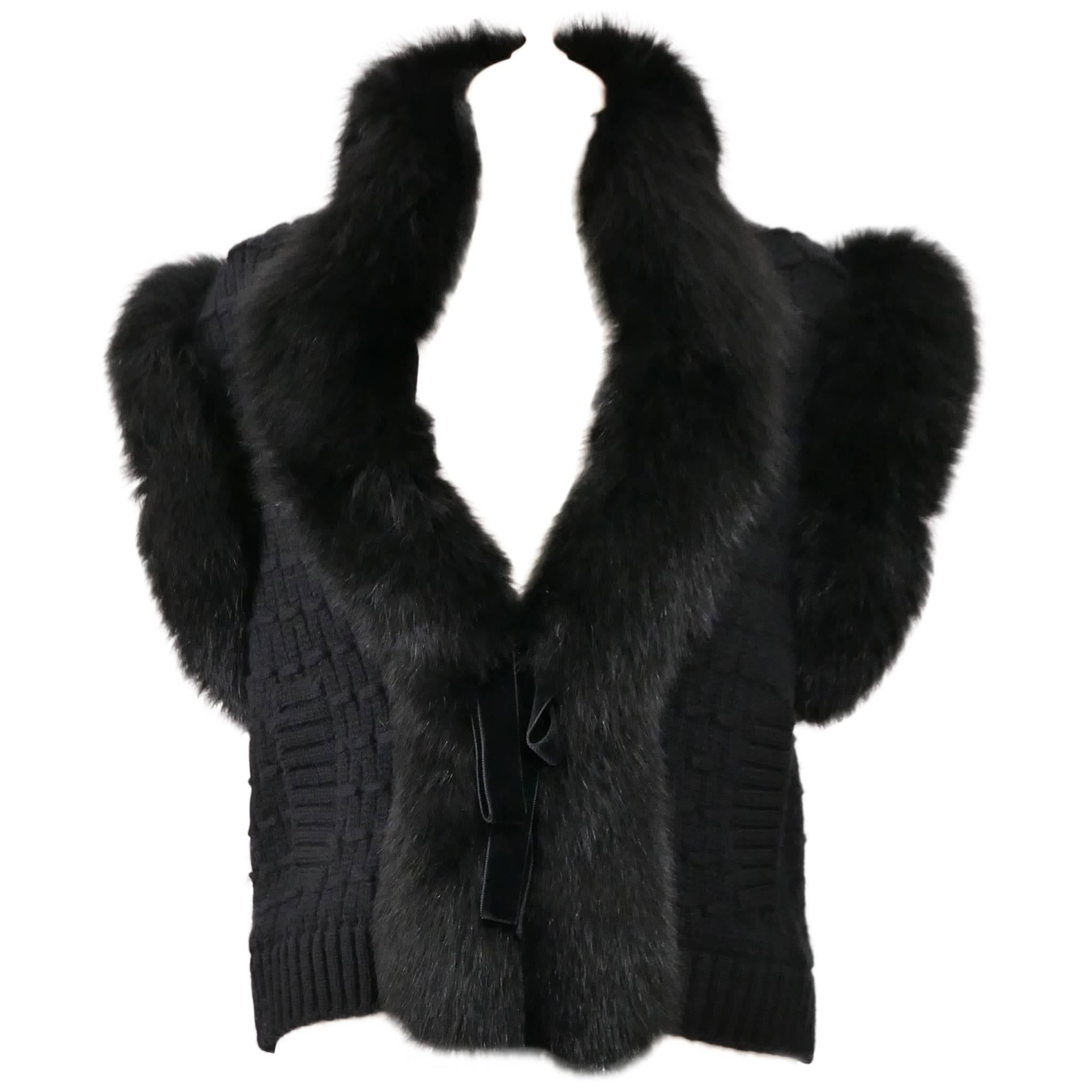 Valentino Black Cashmere and Fox Fur Sweater Vest Jacket
