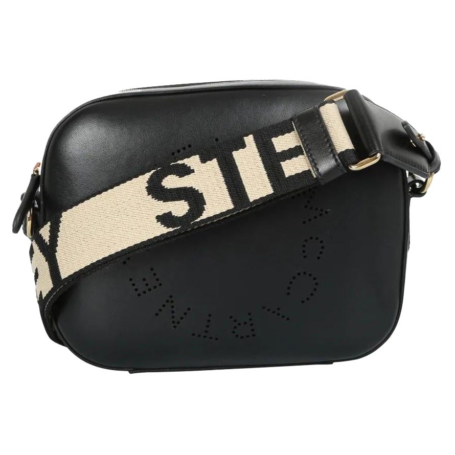 New Stella McCartney Black Stella Logo Mini Crossbody Bag For Sale