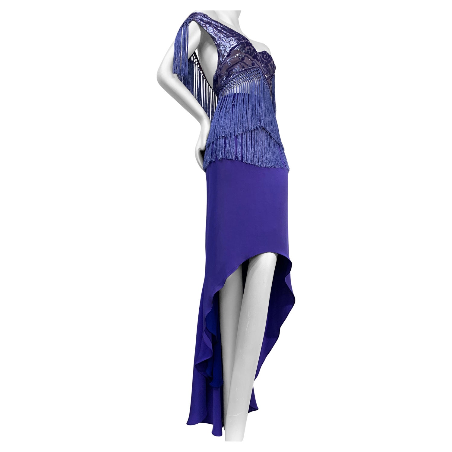 Torso Creations Ultra-Violet 2-Piece Velvet Devore Fringed Skirt & Top Ensemble 