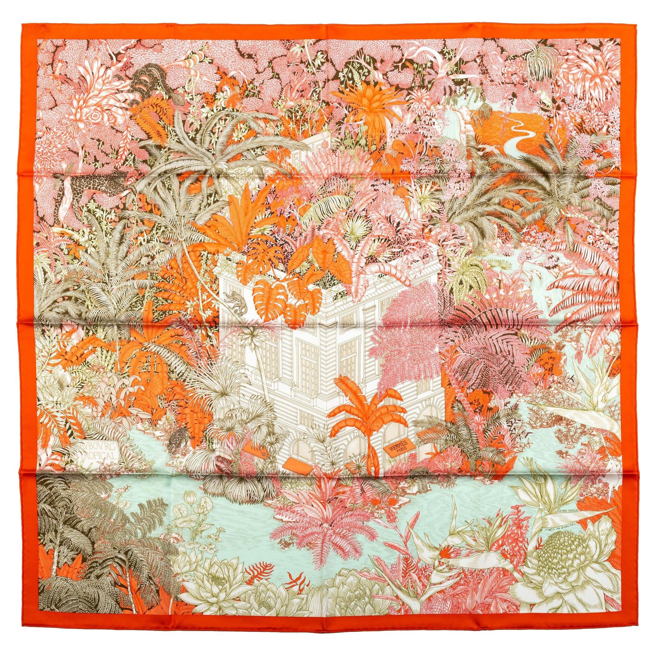 New in Box Hermes Tropical Garden Silk Scarf For Sale