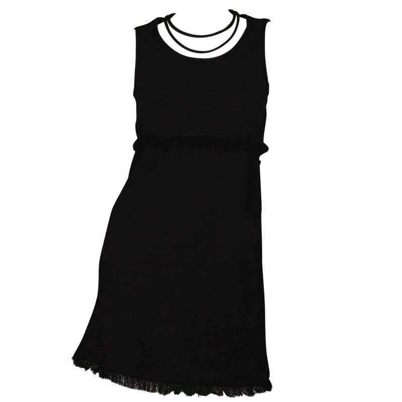 Chanel Black Wool Boucle Sleeveless Dress w/ Fringe and Attached ...