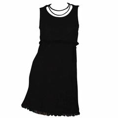 Chanel Black Wool Boucle Sleeveless Dress w/ Fringe & Attached Necklaces sz 40