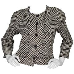 Chanel Black & White Houndstooth Cropped Jacket sz 44