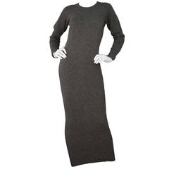 Chanel Grey Cashmere Long Sleeve Dress w/ CC Back Button Up