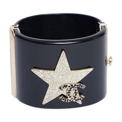 Chanel Black Lucite Cuff Bracelet Star