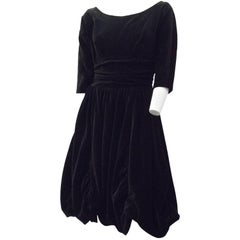 50s Black Velvet Bubble Skirt Cocktail Dress 