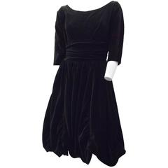 50s Black Velvet Bubble Skirt Cocktail Dress 7