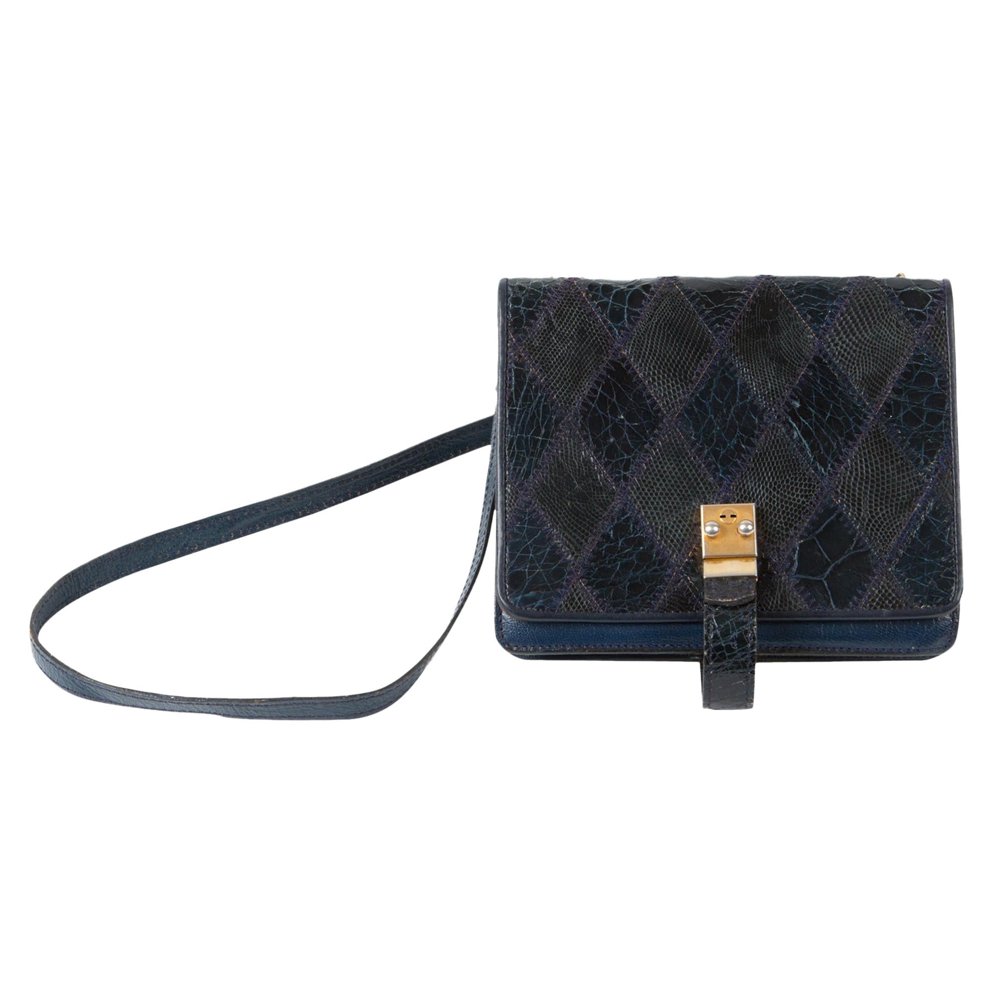 1970s Navy Leather Clutch