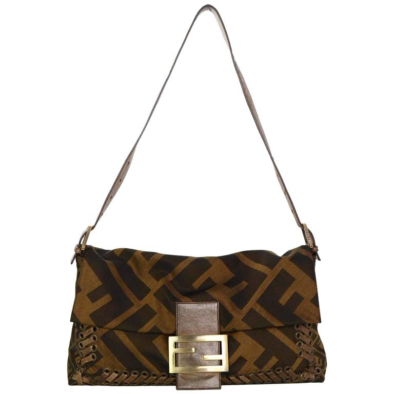 Fendi Brown Zucca Whipstitch XL Baguette w/ Dust Bag For Sale at ...