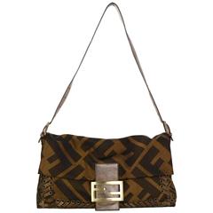 Fendi Brown Zucca Whipstitch XL Baguette w/ Dust Bag