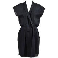 Vintage Fendi 365 Black Linen Button Front Drape Dress SZ 40