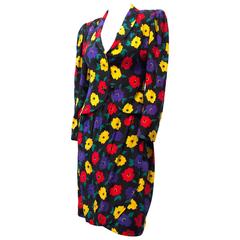 80s Emanuel Ungaro Floral Silk Skirt Suit 