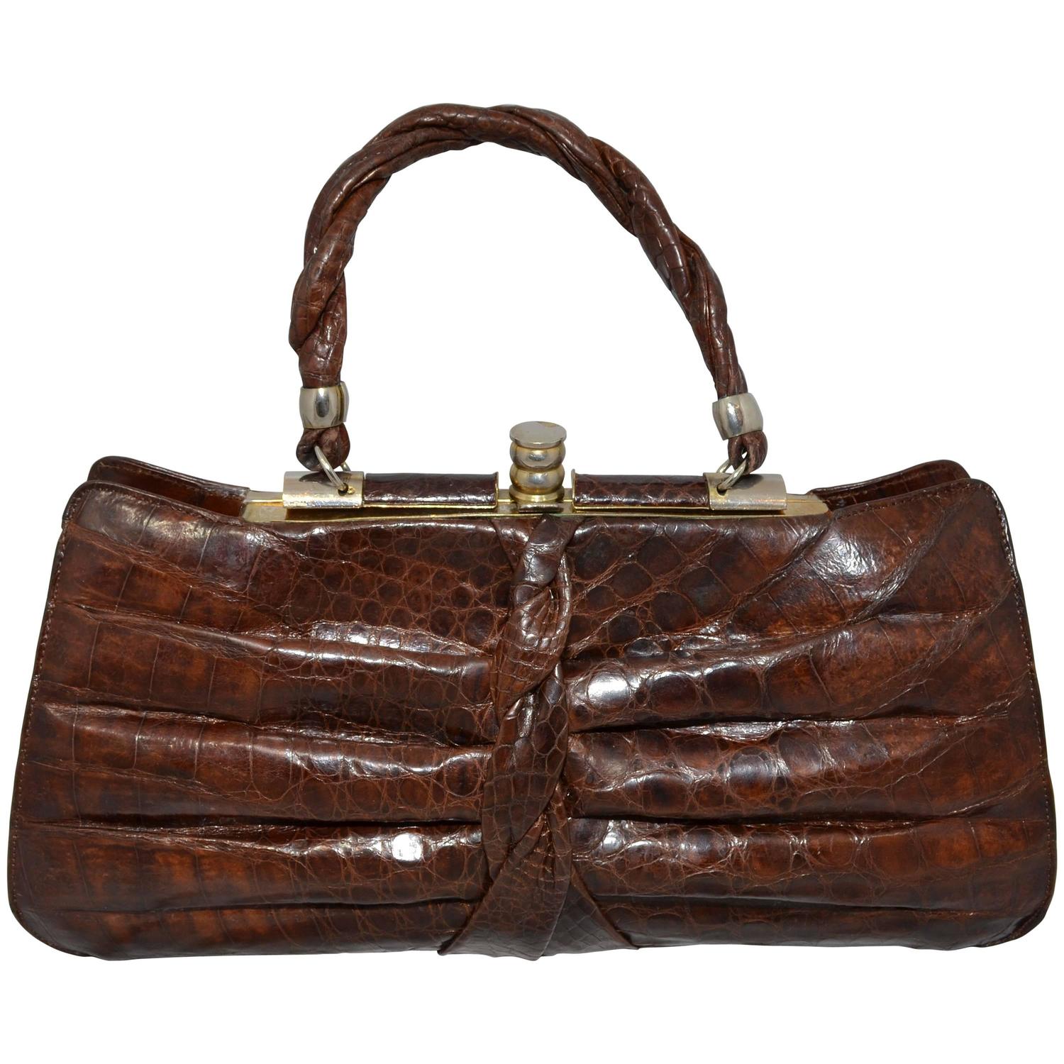 Vintage 1940s Genuine Alligator Clutch Bag For Sale at 1stdibs