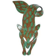 Retro Lea Stein 1970s Plastic French Fox Brooch