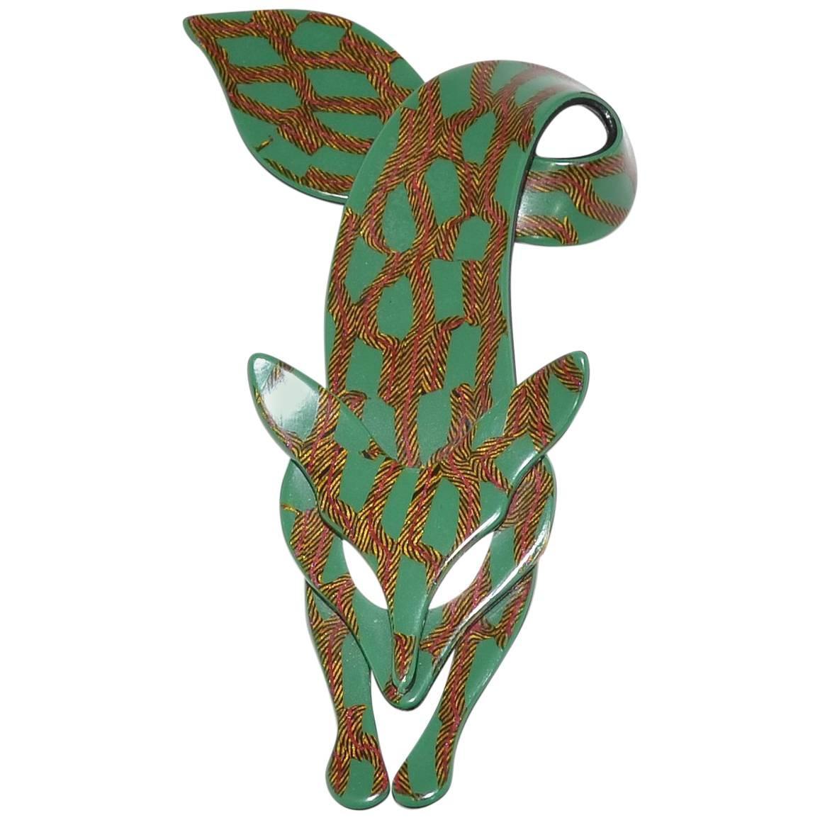 Lea Stein 1970s Plastic French Fox Brooch For Sale at 1stdibs