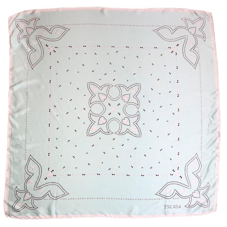 Pre-owned Escada Mint Pearl Pattern Printed Silk Scarf In Gray