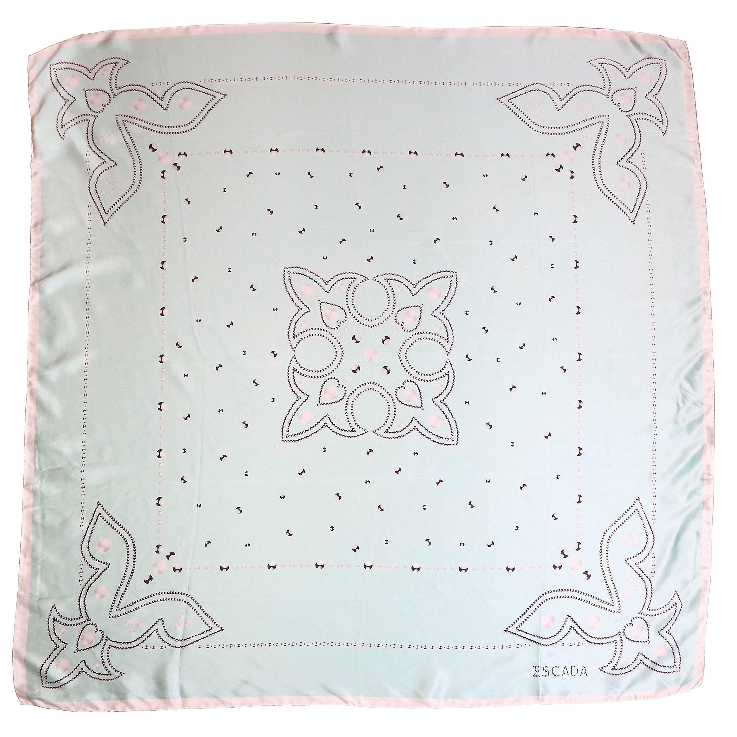 Escada Mint Pearl Pattern Printed Silk Scarf  For Sale