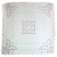 Retro Escada Mint Pearl Pattern Printed Silk Scarf 