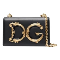 Dolce & Gabbana Schwarze Leder DG Damen Handtasche Umhängetasche Clutch Phone Geldbörse