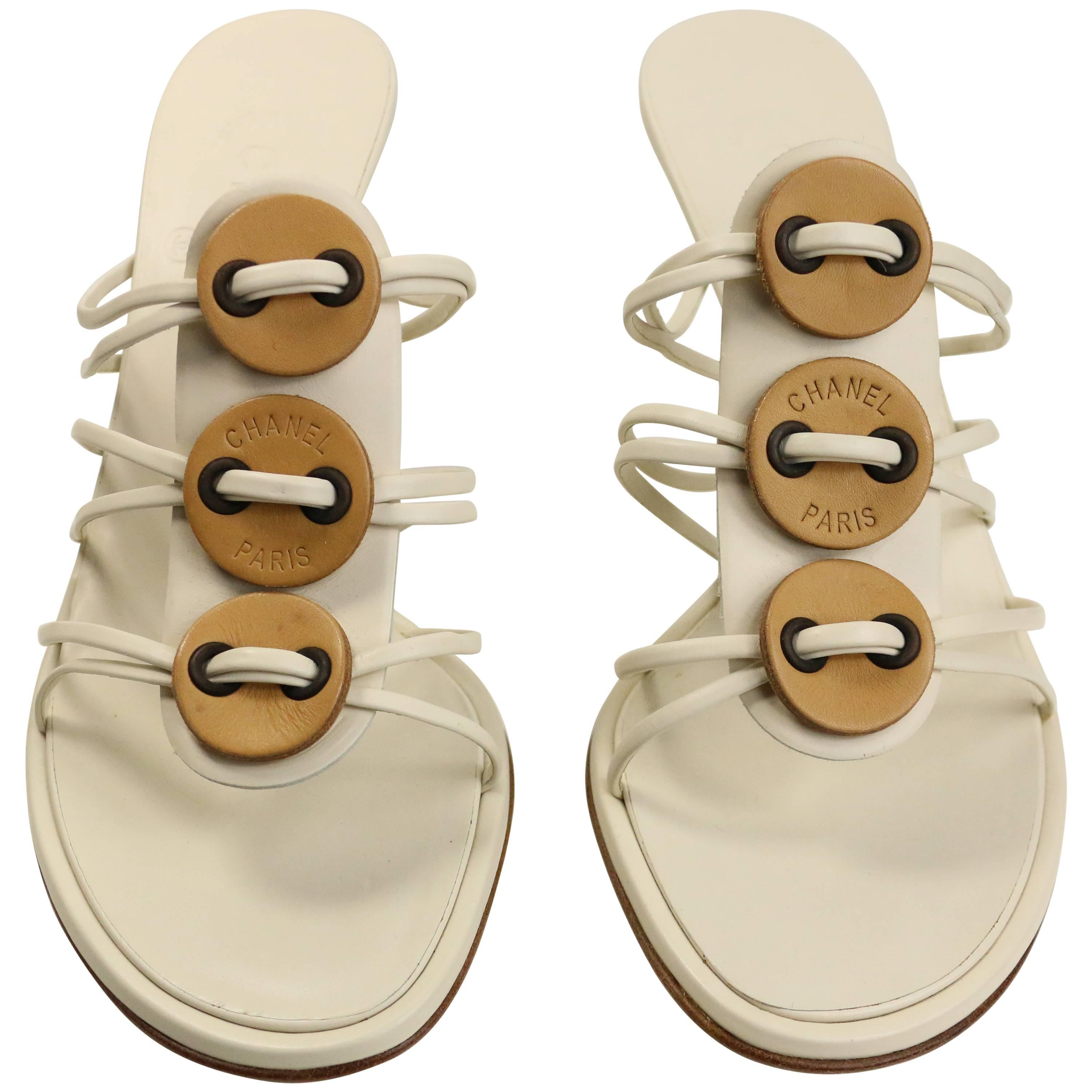 Chanel Sand Beige Leather Sandals 