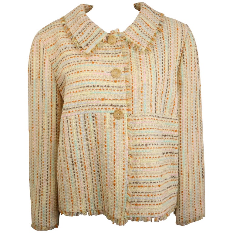 Chanel Multi coloured 3/4 Sleeves Tweed Jacket For Sale at 1stDibs ...