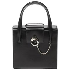 Panther Vertical Box Handbag Black Leather