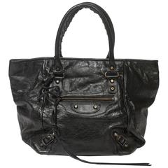 Sunday Tote Black Distressed Leather 