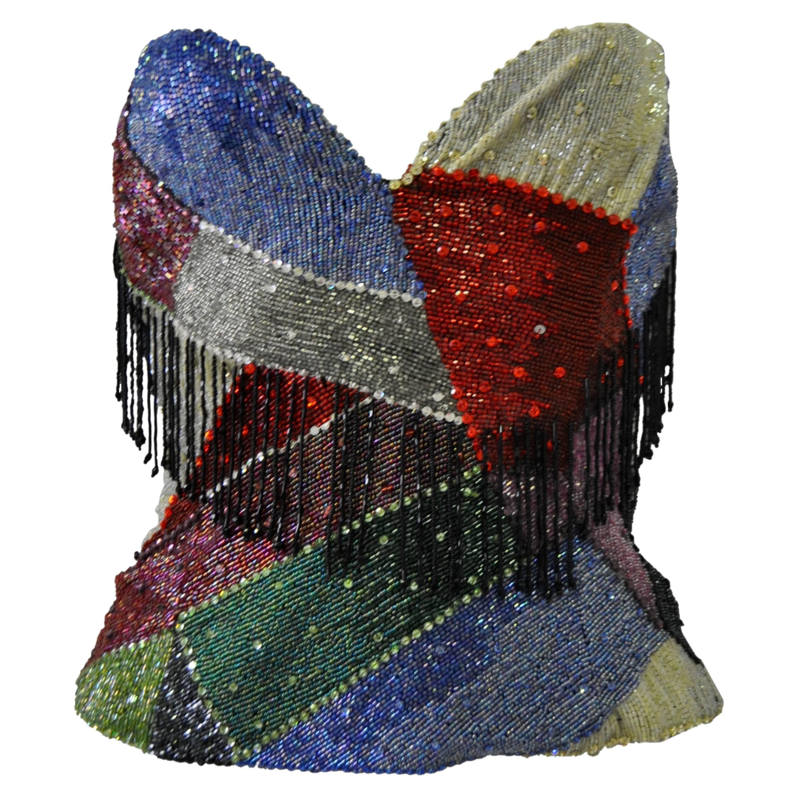 Museum Quality Atelier Versace Beaded Fringed Silk Bustier For Sale