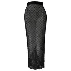 Sensational Gianni Versace Couture Netted Silk Floral Lace Hem Maxi Skirt