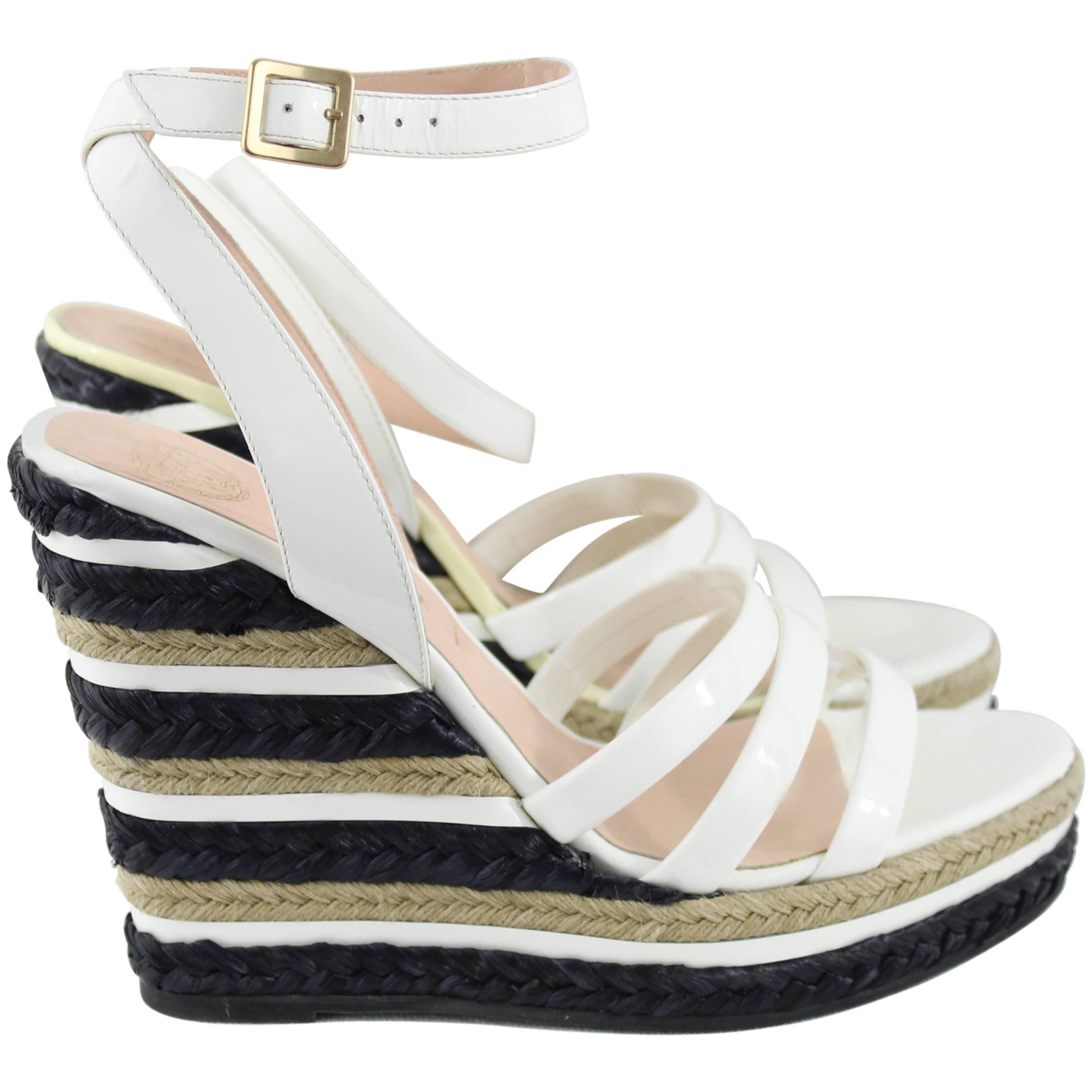 Versace White Patented Leather and Cord Espadrilles. S.38 For Sale