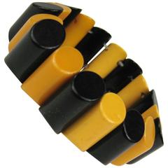 1930's Vintage Bakelite Catalin Stretch Yellow & Black Bracelet 12