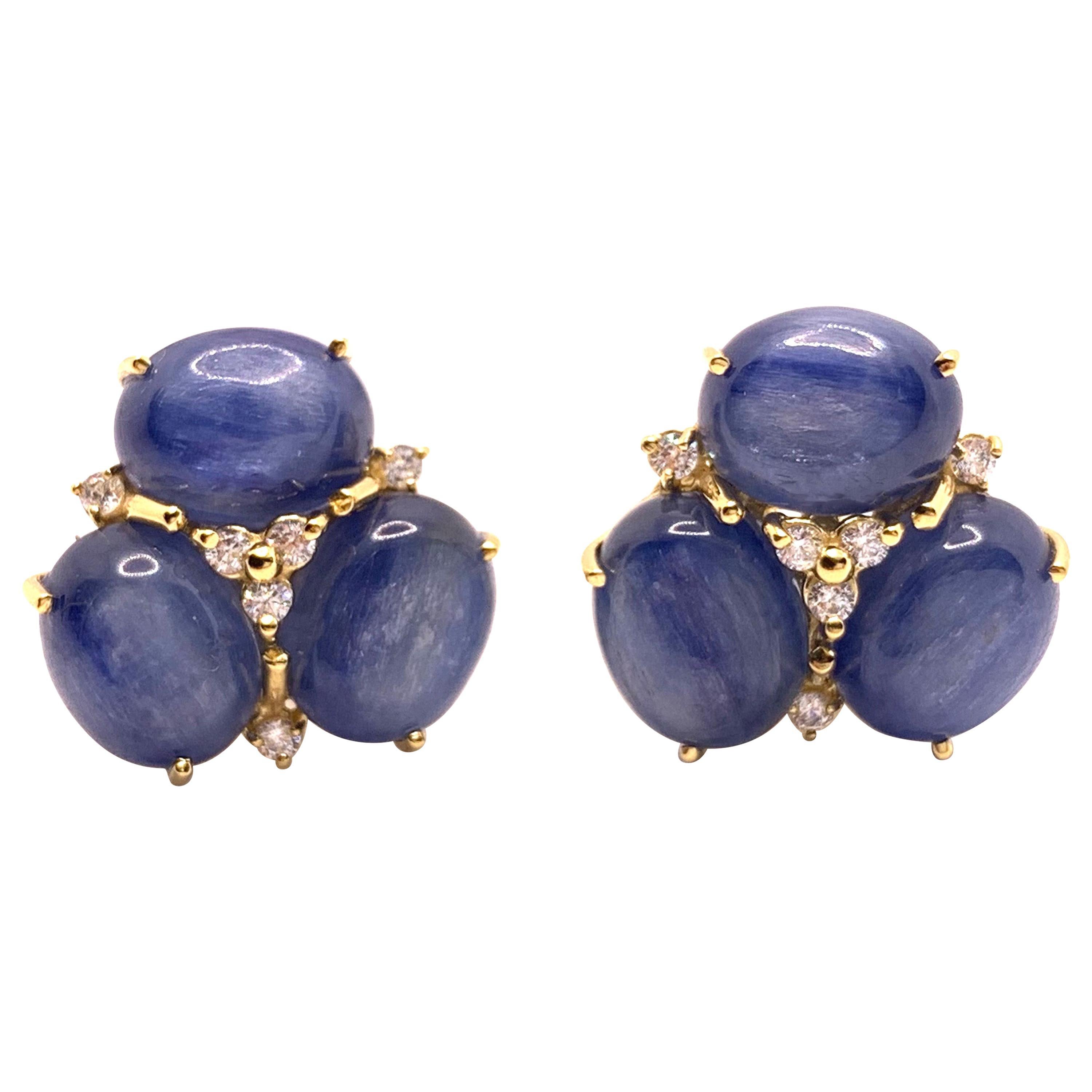 Atemberaubende dreifache ovale blaue Kyanit-Vermeil-Ohrringe im Angebot