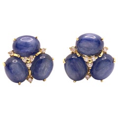 Superbes boucles d'oreilles à triple Kyanite bleue ovale en vermeil