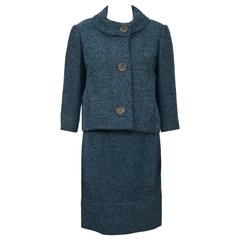 Vintage 1950's Ben Zuckerman Blue Boucle Suit