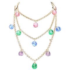 Bill Blass Glass Beaded Tiered Bib Necklace c 1970 1
