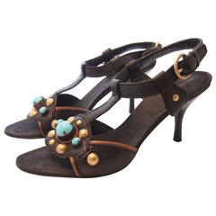 Miu Miu Black Leather Sandals and Stones Size 38 9