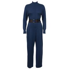 1980's Claude Montana Teal Knit Jumpsuit with Belt/Headband 12