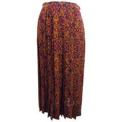 Vintage Yves Saint Laurent YSL Moorish print challis knife pleated skirt 1970s