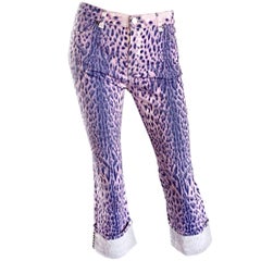Vintage Roberto Cavalli Purple Leopard Cheetah Studded Cropped Capri Pants Sz M
