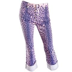 Vintage Roberto Cavalli Purple Leopard Cheetah Studded Cropped Capri Pants Sz M 6