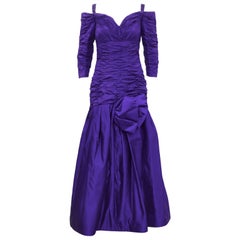 1980's Purple Taffeta Scaasi Off-The-Shoulder Evening Gown