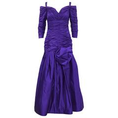 1980's Purple Taffeta Scaasi Off-The-Shoulder Evening Gown 3