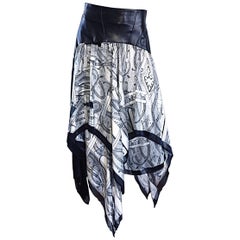 Vintage Jean Claude Jitrois Black and White Leather + Silk Handkerchief Skirt