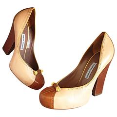 Tabitha Simmons Brand New 1940s Style Tan / Brown / Nude Stacked Heels Sz. 36.5