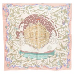 HERMES Silk Scarf Square NOEL AU 24 FAUBOURG Pink Brown Blue 90cm