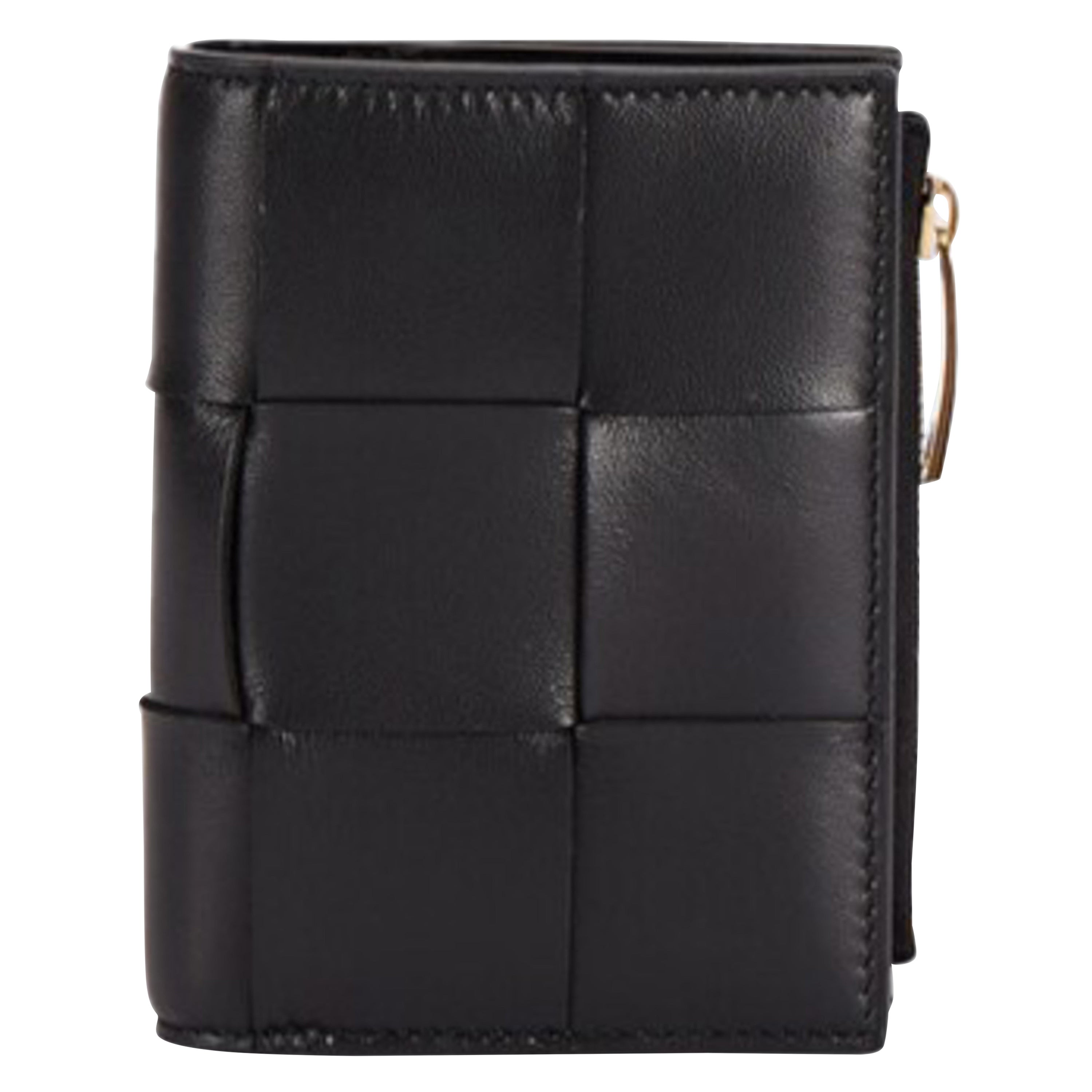 New Bottega Veneta Black Woven Leather Bifold Wallet For Sale