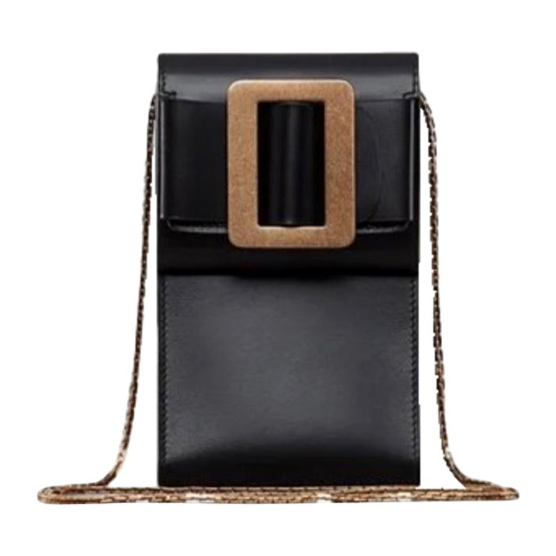 New Boyy Black Buckle Flap Case Gold Leather Crossbody Bag For Sale