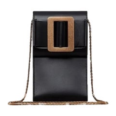 New Boyy Black Buckle Flap Case Gold Leather Crossbody Bag